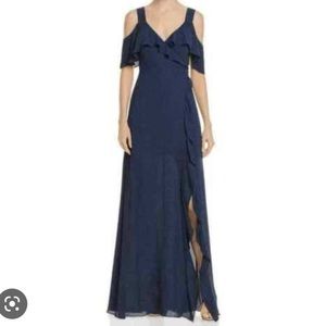 BCBGmaxazaria navy dress with ruffle sleeves